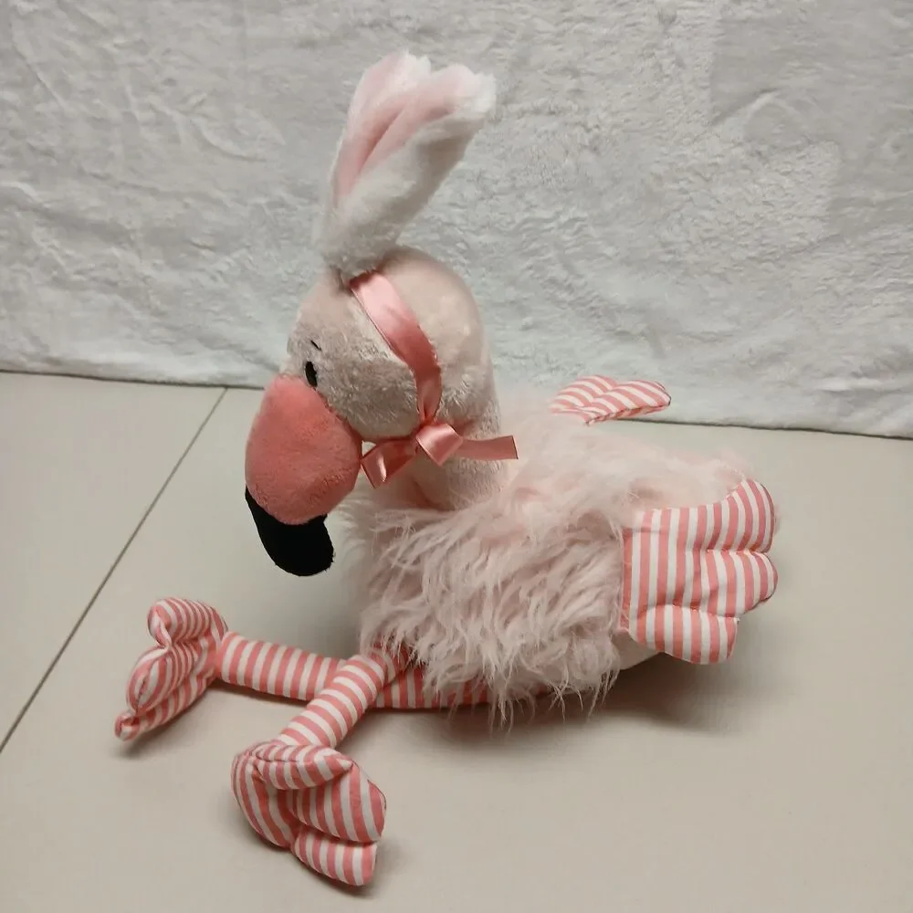 Ganz Rabingo Flamingo Easter Stuffed Plush Animal Bunny Ears & Striped Legs 18